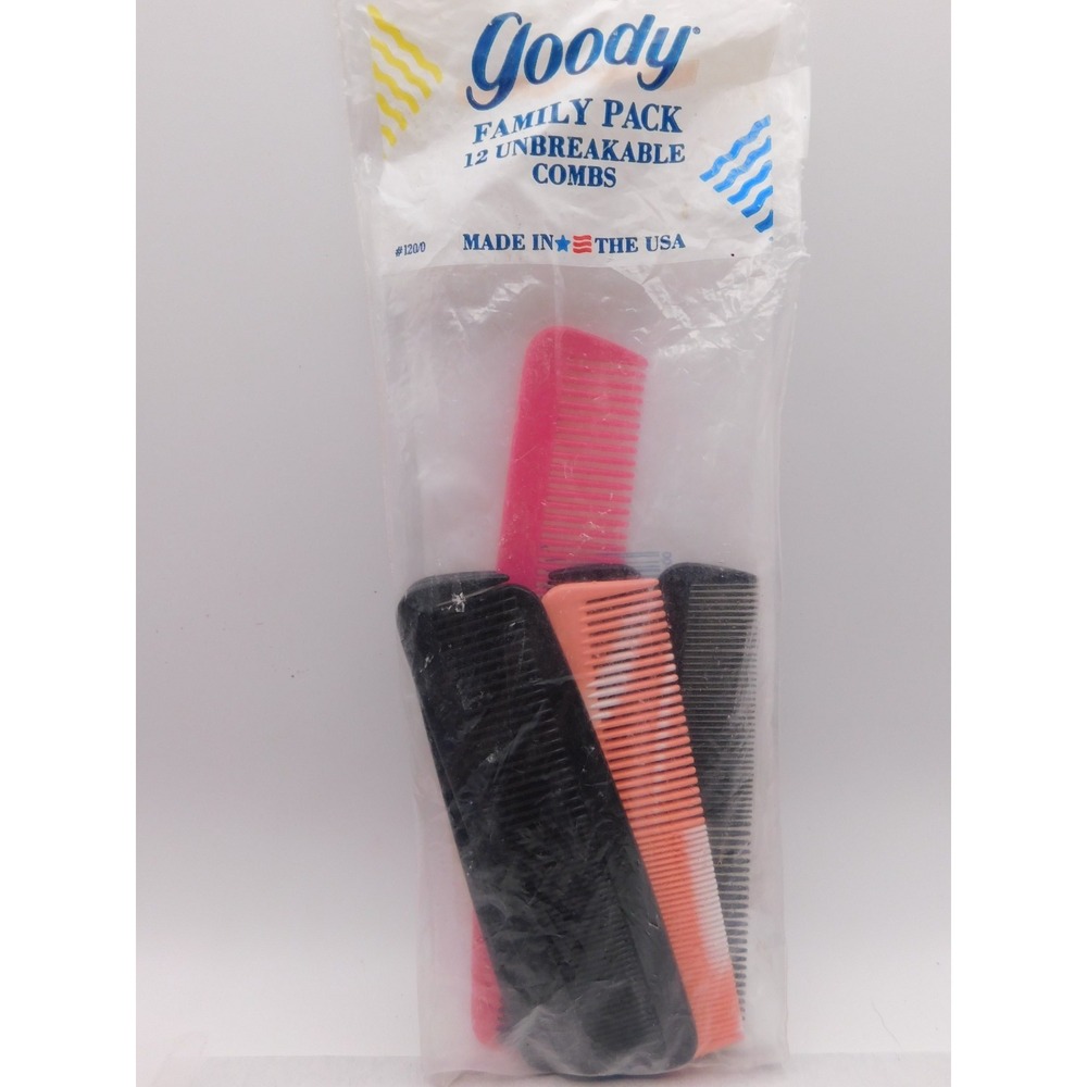 Vintage NIP Goody 1989 Unbreakable Combs Family 12 Pack #120 Assorted Colors USA